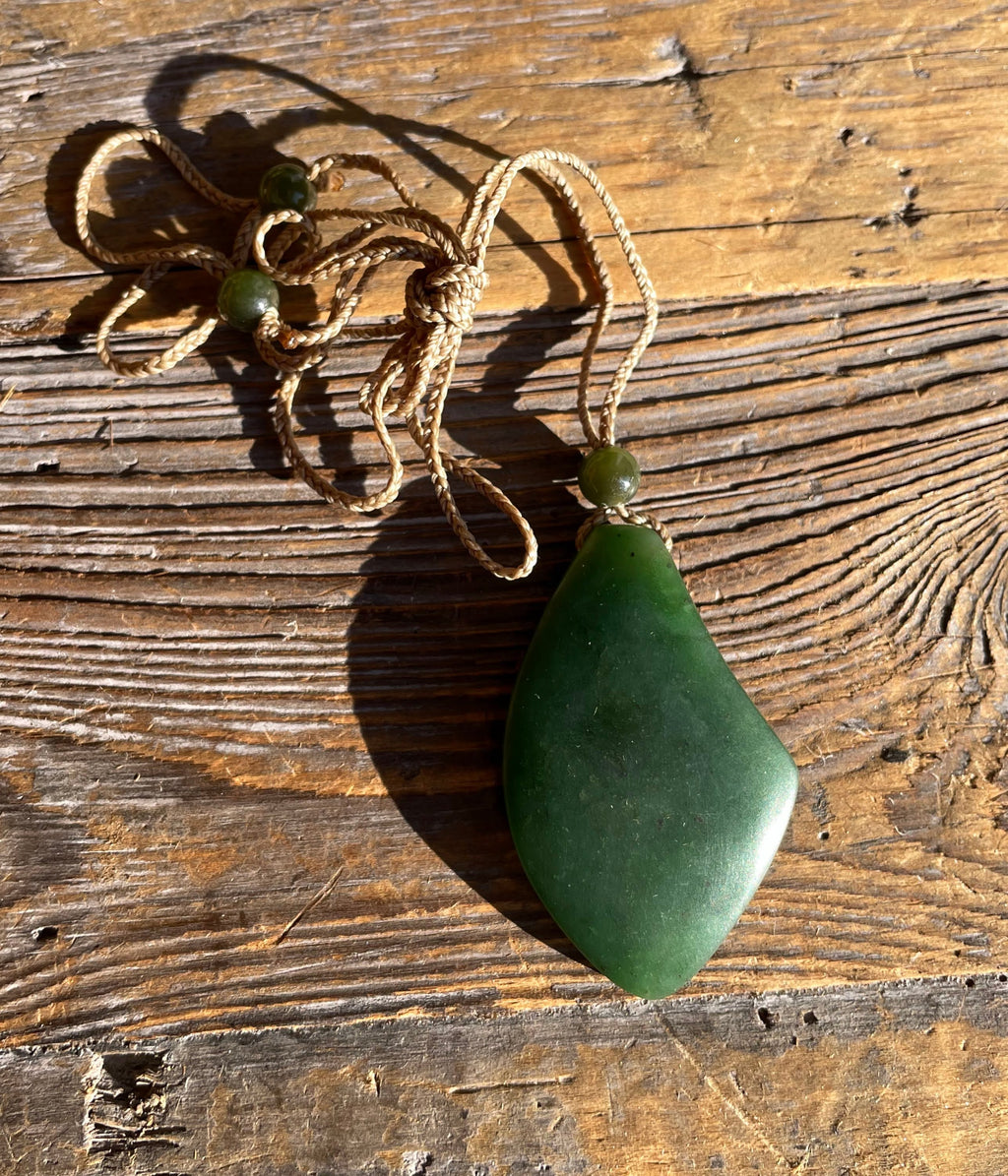 Jade Pendant, with Australia Jade and Abalone Inlay, 1.75"