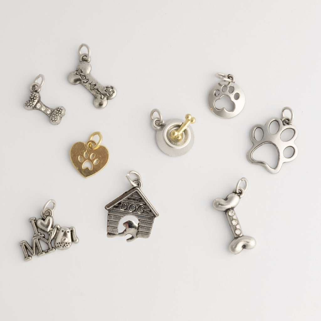 Silver and Gold Mixed Metals Dog-themed 9pc Charm Set