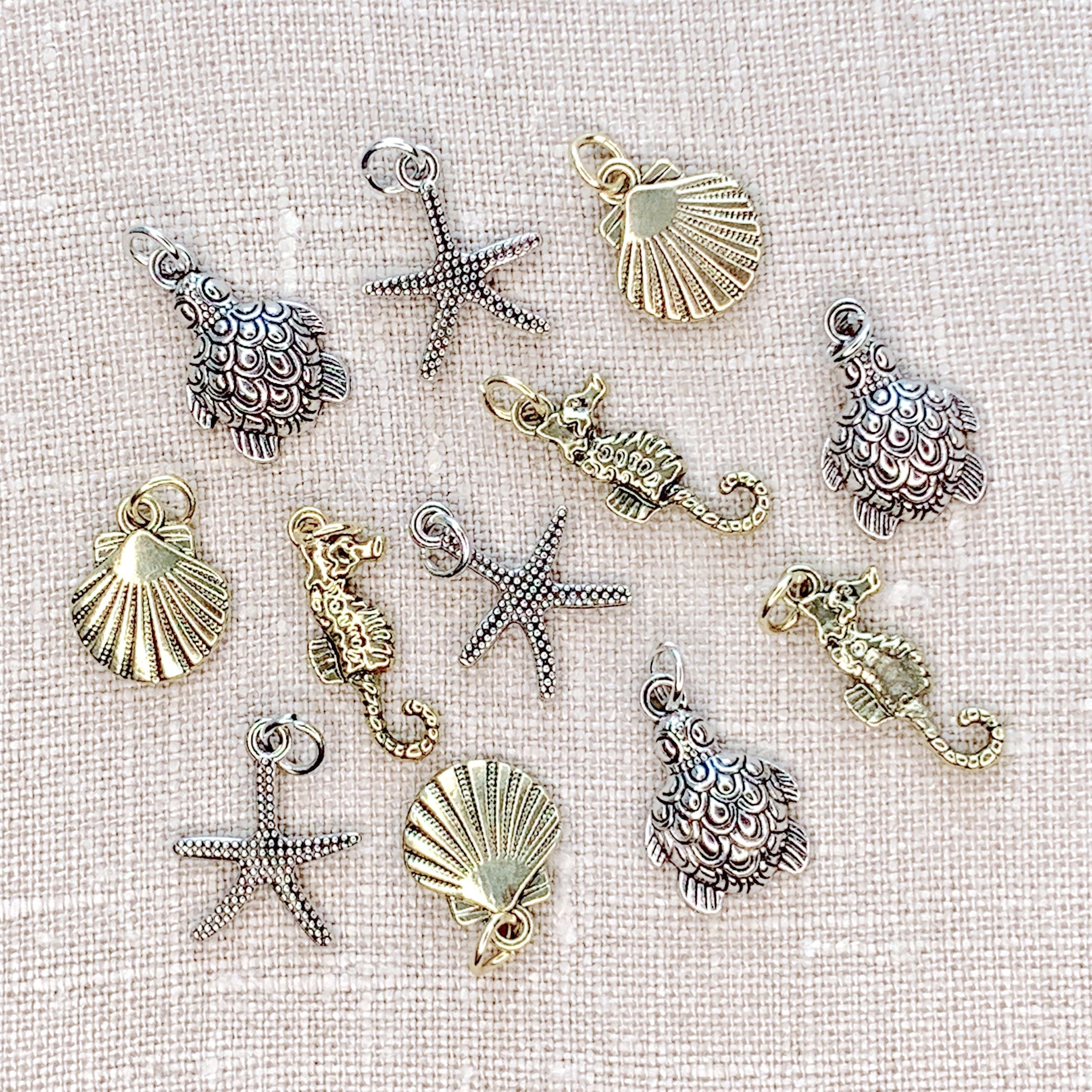 Gold and Silver Mixed Metal Sea Life 12pc Charm Set