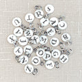 Silver Round White with Black Letters Alphabet Charms 26pc Set