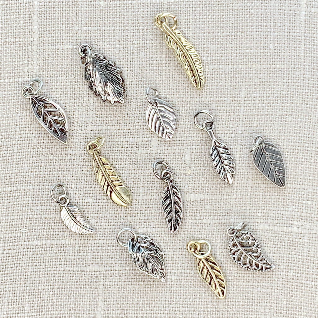 Silver and Gold Miniature Leaves 12pc Charm Set