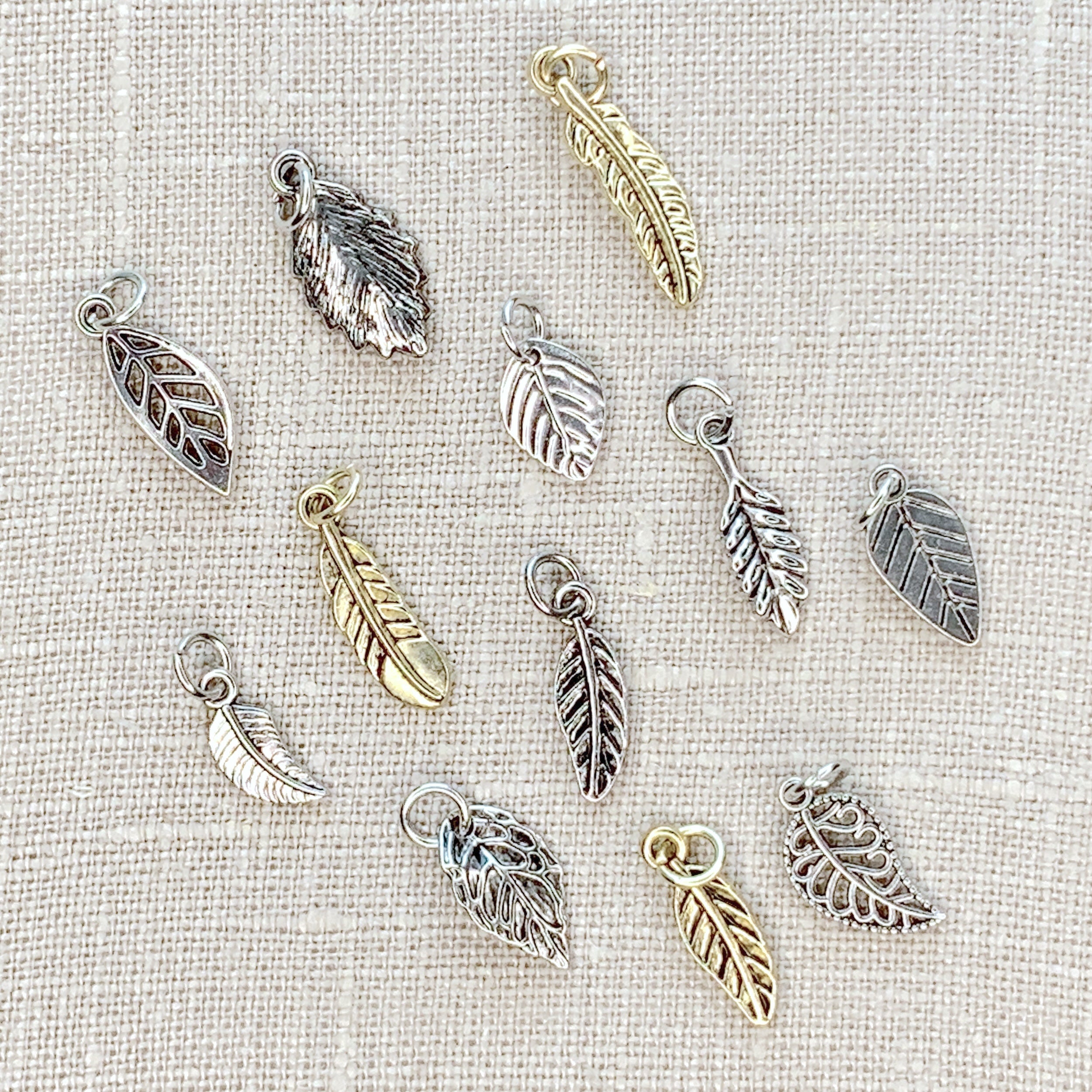 Silver and Gold Miniature Leaves 12pc Charm Set