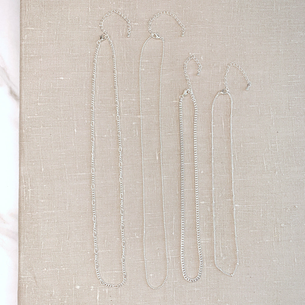 Silver Multi Chain Necklaces 4pc Set
