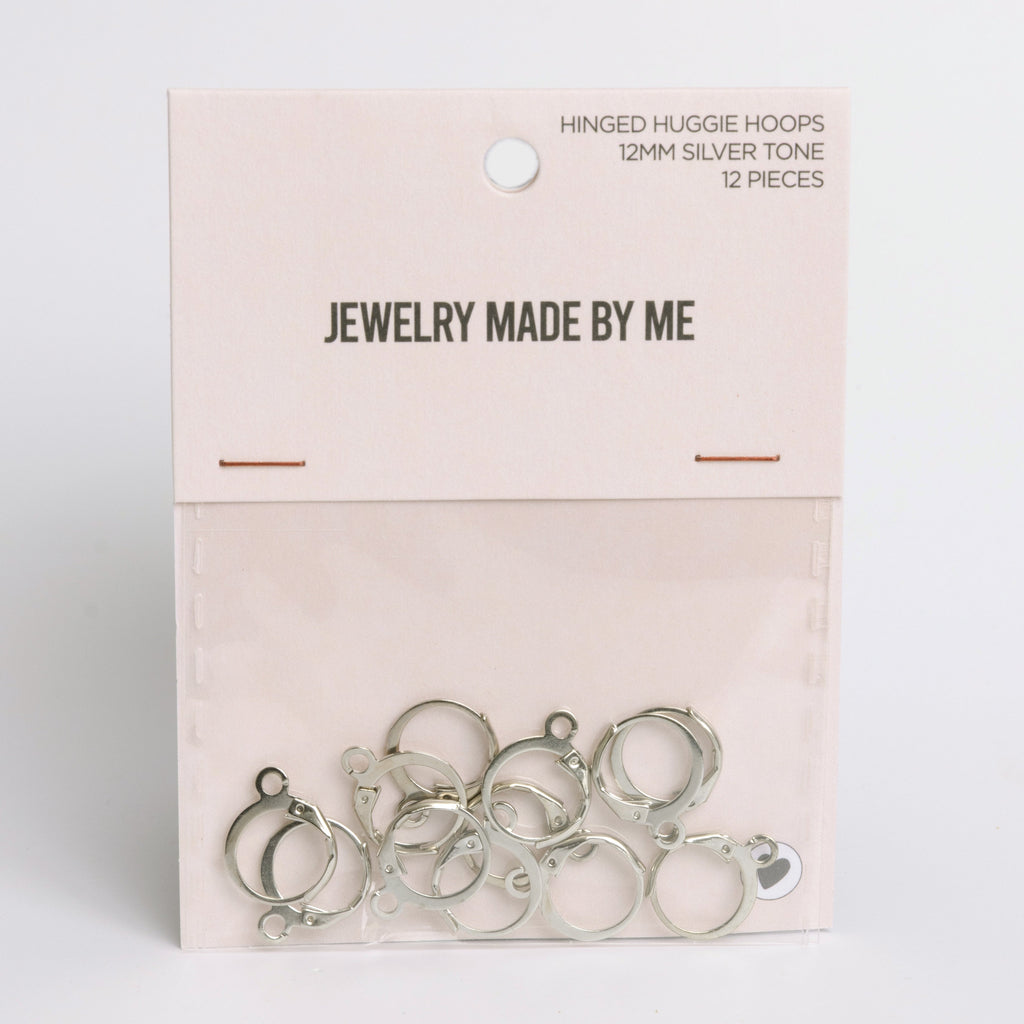12mm Small Hinged Silver Huggie Hoops Findings 12 Pack