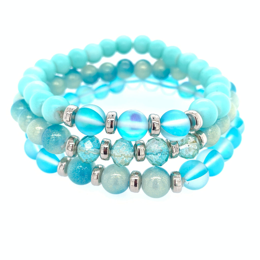 Aqua Green Stretch Bracelets 3pc Set