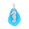 Aqua Seaglass Pendant Charm with Silver Seahorse