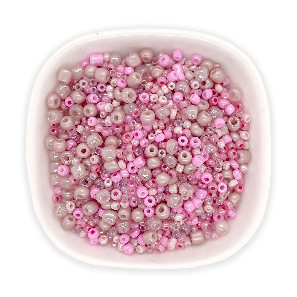 Mixed Seed Bead Assortment, Pink 60gm