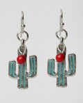 Silver and Turquoise Cactus Earrings with Coral Red Dangle Coastal Cowgirl
