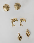 Gold Shells and Dolphin Beachy Stud Set Coastal Cowgirl