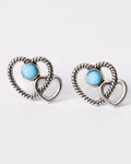 Double Heart and Turquoise Bezel Twisted Rope Stud Earrings Coastal Cowgirl.