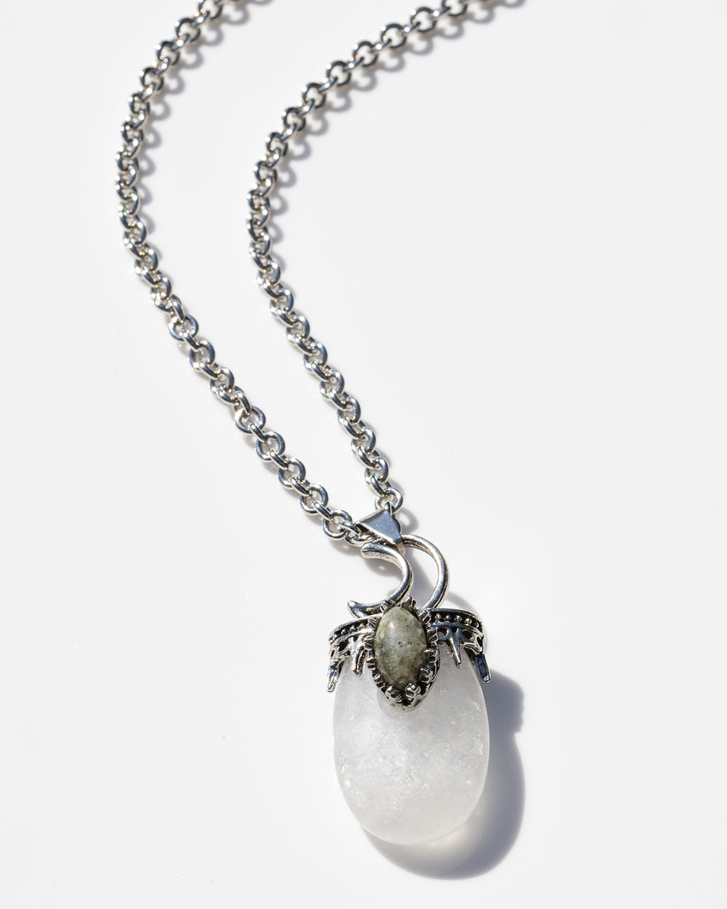 Moon Bezel Semiprecious Quartz Pendant on 28" Necklace Chain