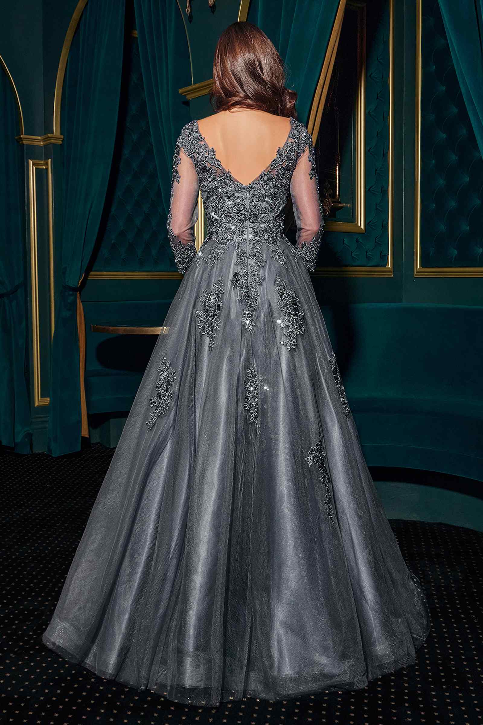 Ladivine J883W Wedding A-Line Ball Gown Long Sleeves Lace Applique