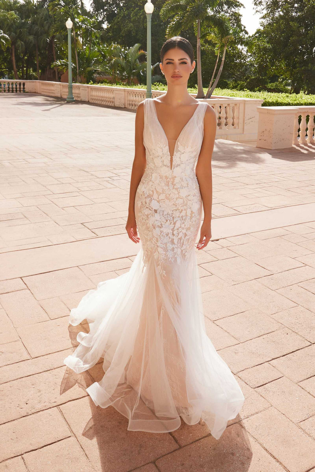 Nox Anabel JE917 V-Neck Mermaid Dress Lace and Tulle Skirt