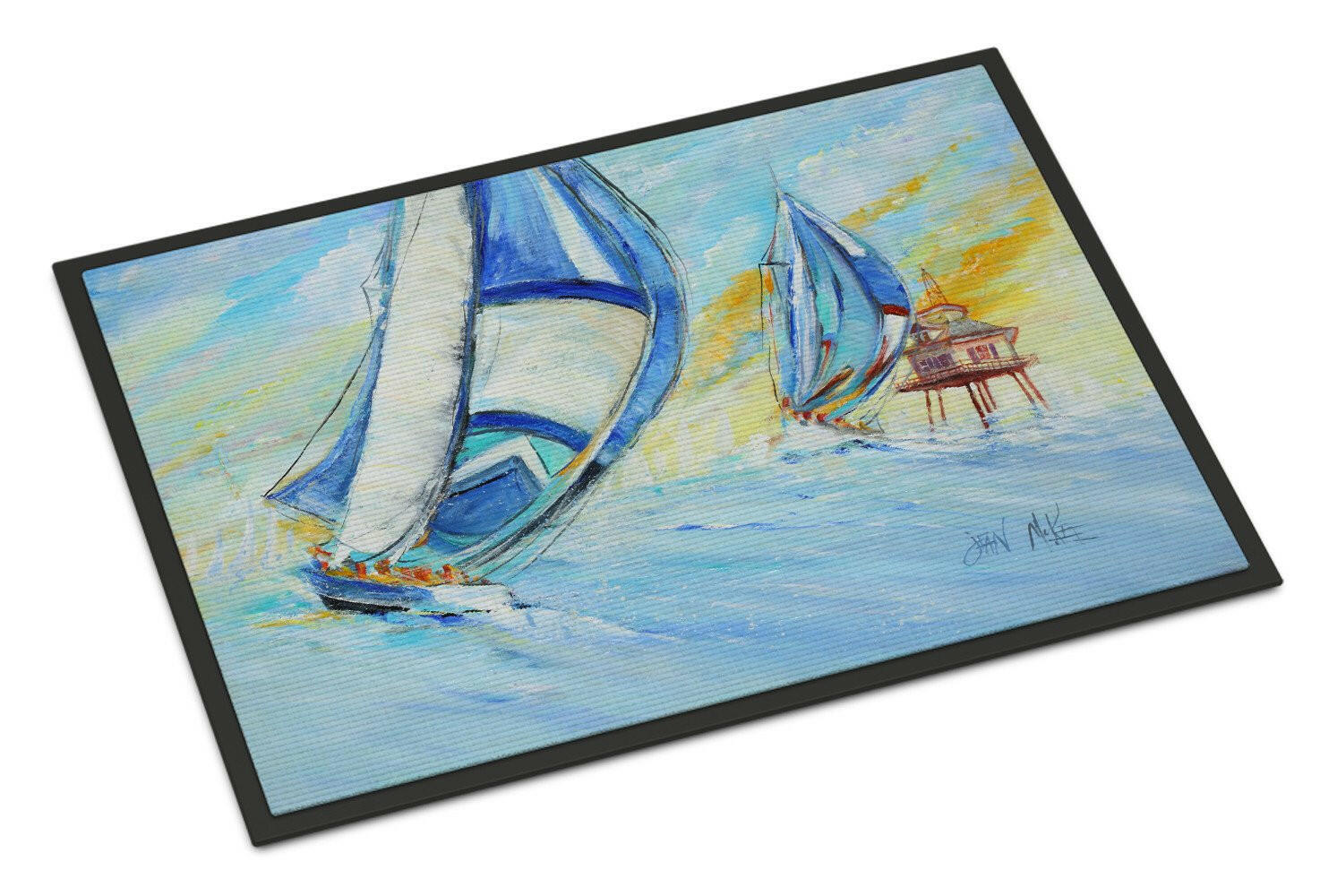 Sailboats and Middle Bay Lighthouse Doormat Indoor Outdoor 18H X 27W Front Door Mat Rugs for Entryway, Non Slip Washable