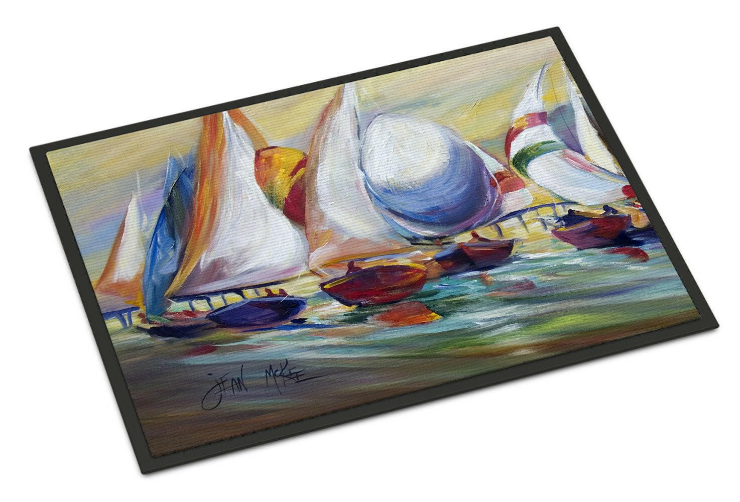 Sailboat Race in Dauphin Island Doormat Indoor Outdoor 18H X 27W Front Door Mat Rugs for Entryway, Non Slip Washable