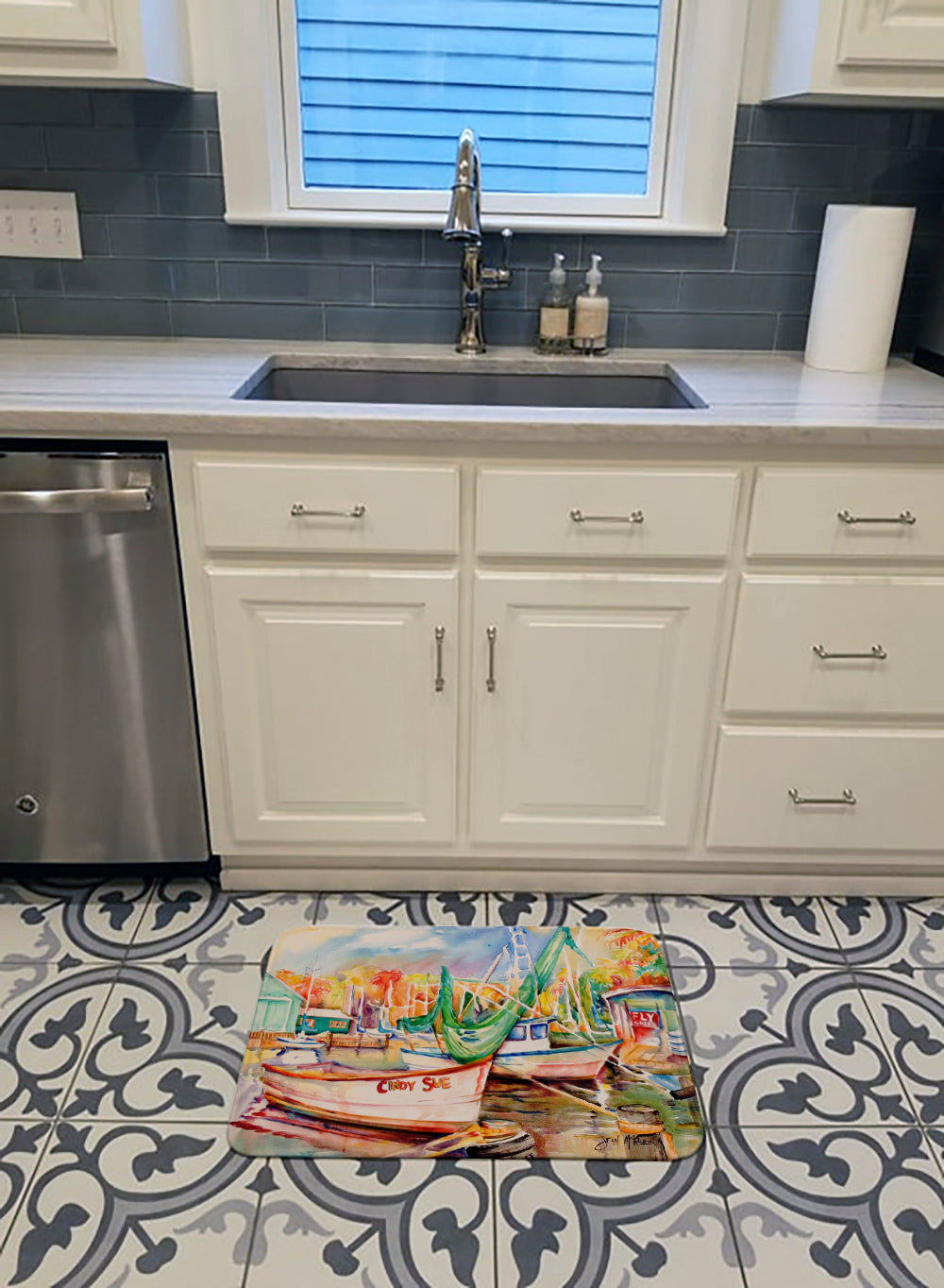 Sailboat Cindy Sue Memory Foam Kitchen Mat Machine Washable Anti-Fatigue Cushion Comfort Bath or Kitchen Rug