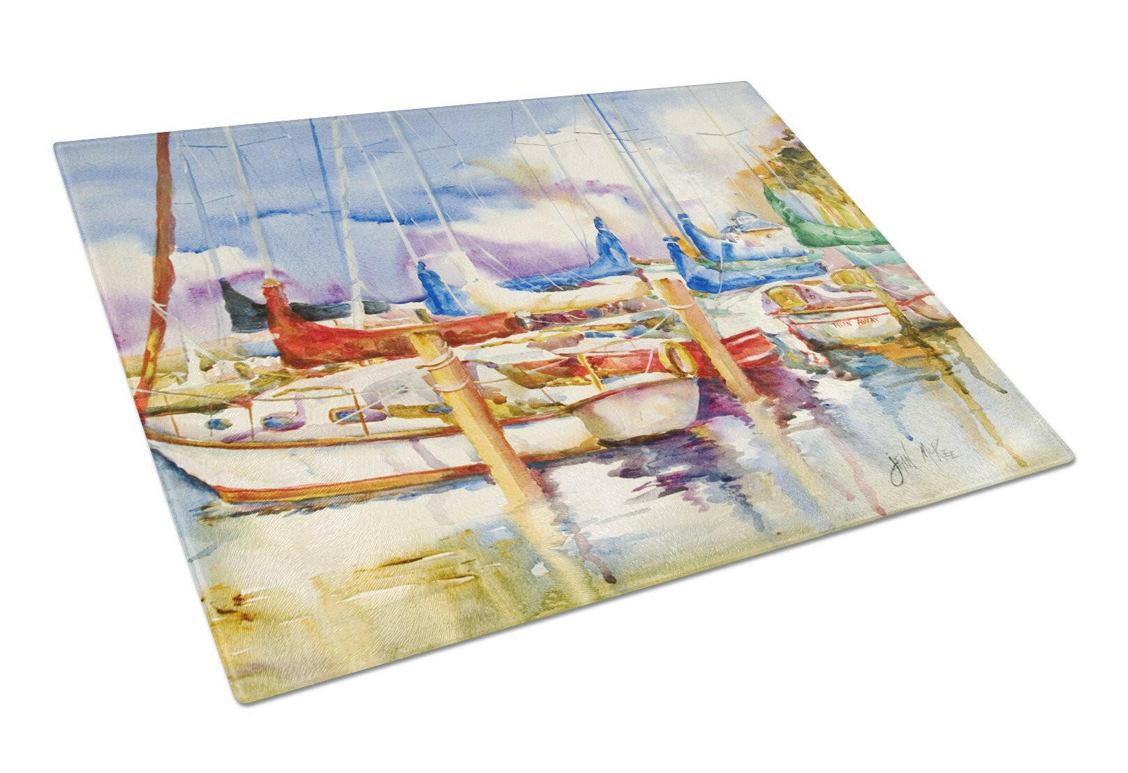 End Stall Sailboats Cutting Board Tempered Glass Kitchen Cutting Surface, Heat Resistant Chopping, Non-Slip Feet, Food Prep & Serving