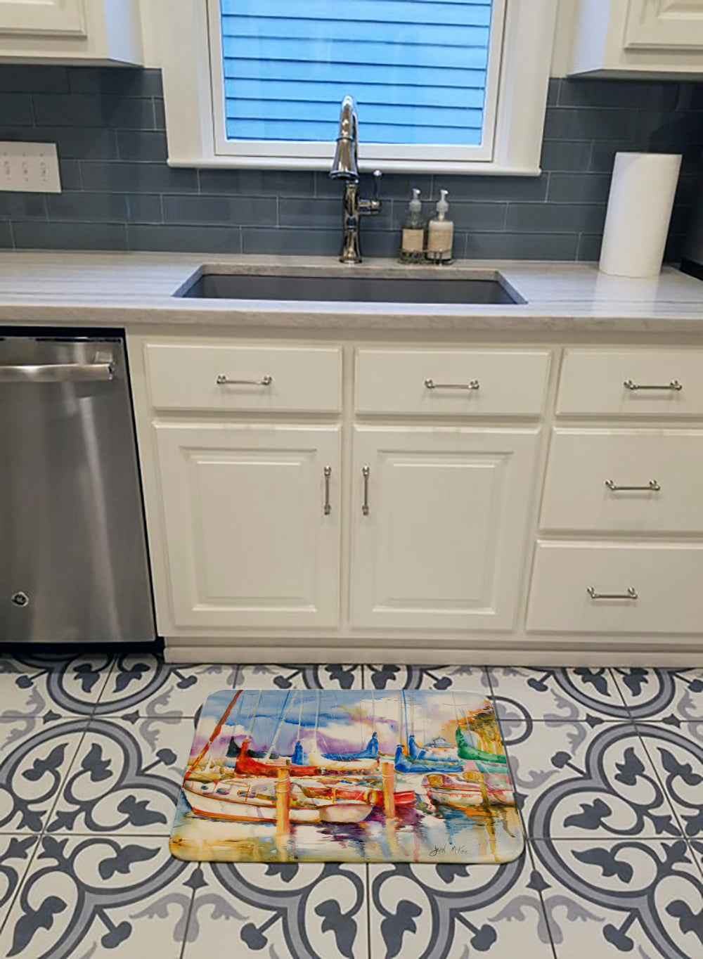 End Stall Sailboats Memory Foam Kitchen Mat Machine Washable Anti-Fatigue Cushion Comfort Bath or Kitchen Rug