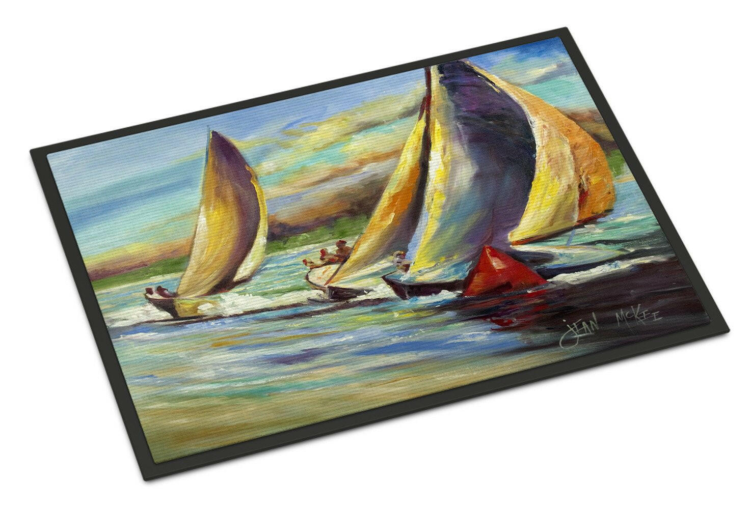 Knost Regatta Pass Christian Sailboats Doormat Indoor Outdoor 18H X 27W Front Door Mat Rugs for Entryway, Non Slip Washable