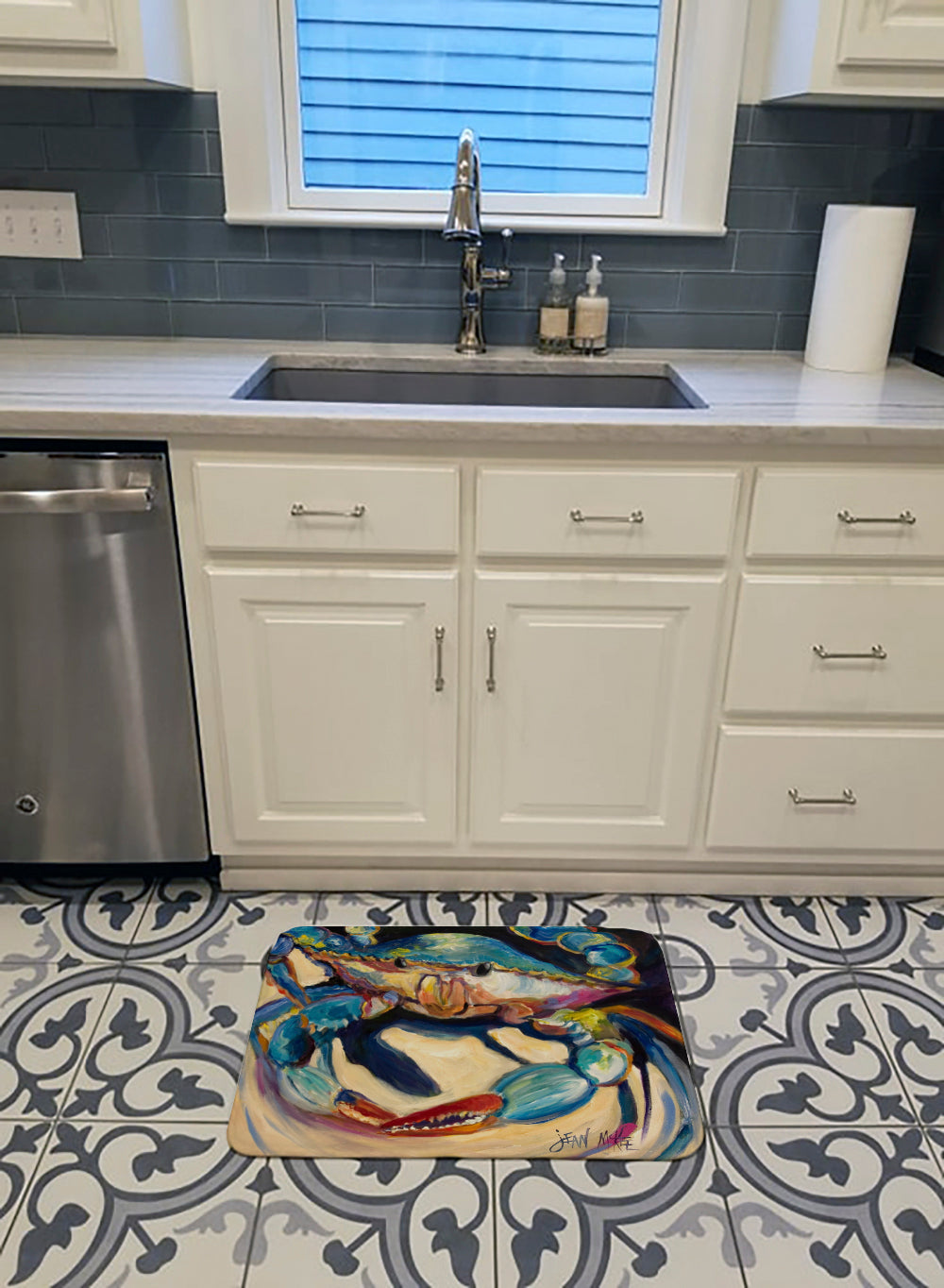 Blue Crab Memory Foam Kitchen Mat Machine Washable Anti-Fatigue Cushion Comfort Bath or Kitchen Rug