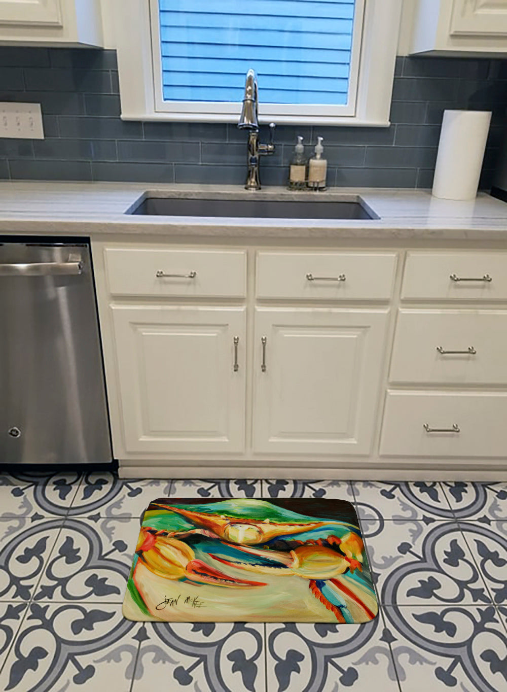 Blue Crab Memory Foam Kitchen Mat Machine Washable Anti-Fatigue Cushion Comfort Bath or Kitchen Rug