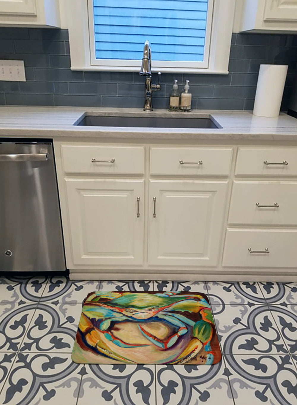 Blue Crab Memory Foam Kitchen Mat Machine Washable Anti-Fatigue Cushion Comfort Bath or Kitchen Rug