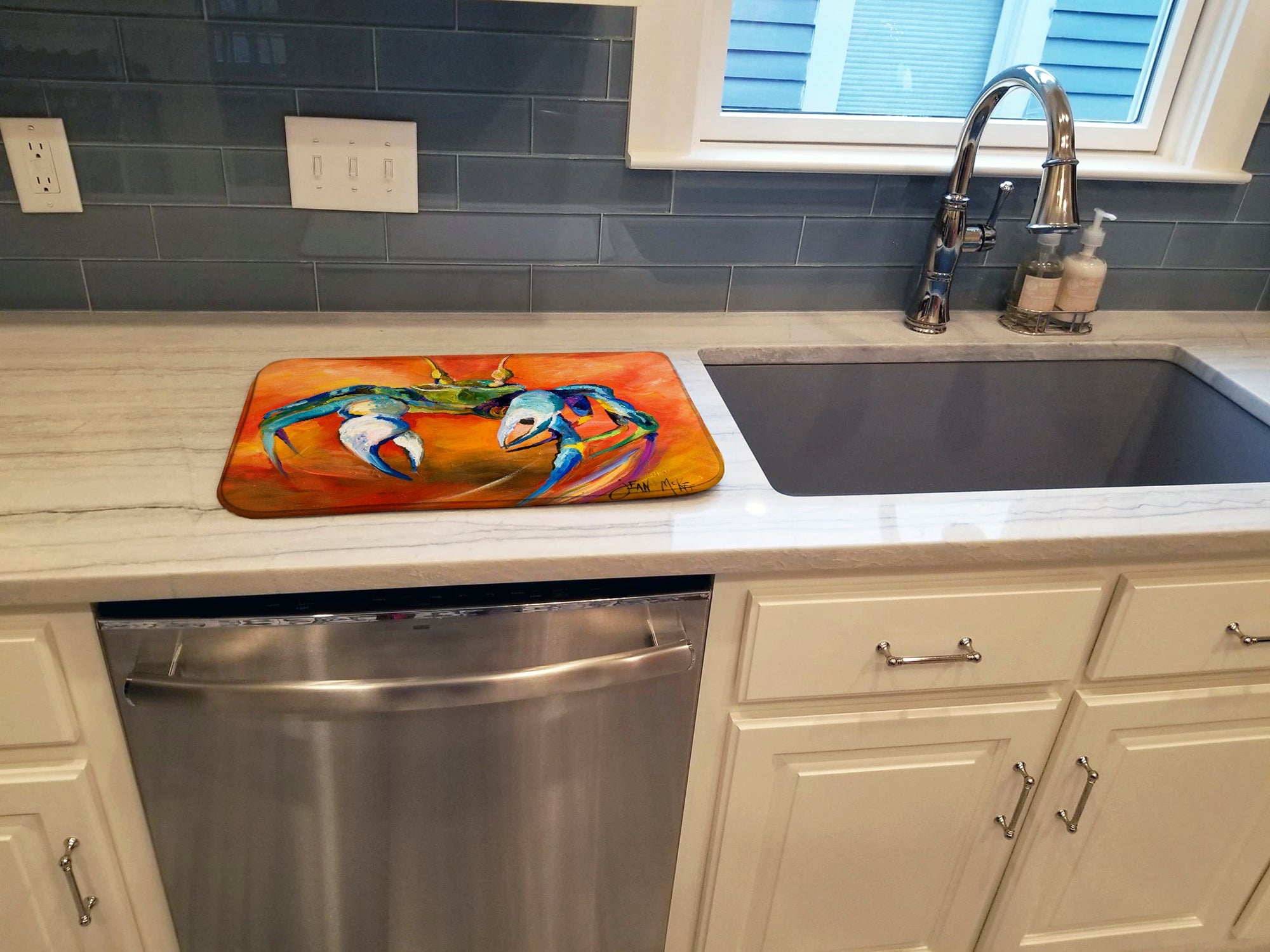 Blue Crab Dish Drying Mat Absorbent Dish Drying Mat Pad for Kitchen Counter Dish Drainer Mat for Countertop, 14 x 21", Multicolor