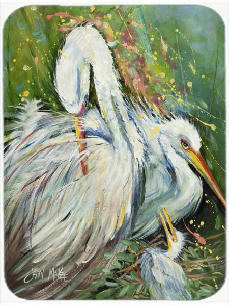 White Egret in the Rain Cutting Board Tempered Glass Kitchen Cutting Surface, Heat Resistant Chopping, Non-Slip Feet, Food Prep & Serving