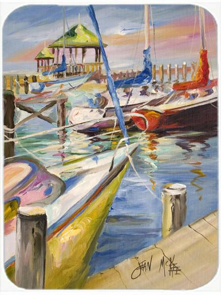 Boat Docks Sailboats Cutting Board Tempered Glass Kitchen Cutting Surface, Heat Resistant Chopping, Non-Slip Feet, Food Prep & Serving