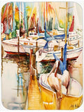 Sailboats and Pelicans Cutting Board Tempered Glass Kitchen Cutting Surface, Heat Resistant Chopping, Non-Slip Feet, Food Prep & Serving