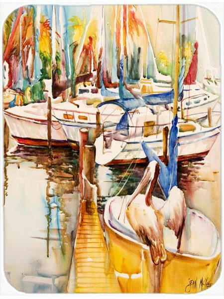 Sailboats and Pelicans Cutting Board Tempered Glass Kitchen Cutting Surface, Heat Resistant Chopping, Non-Slip Feet, Food Prep & Serving