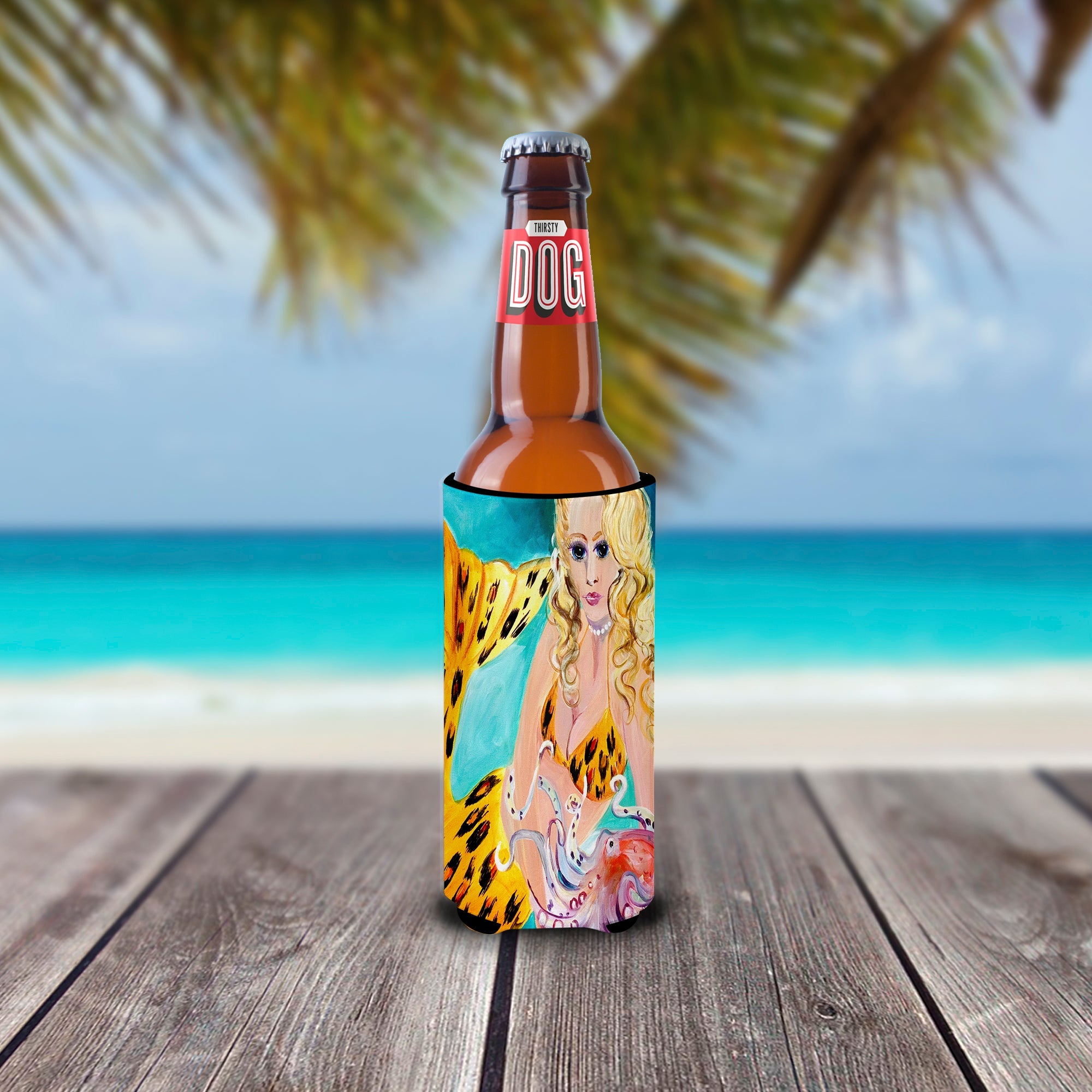 Teal Mermaid Slim Can Hugger , Insulated Foam Hugger for 12 oz Slim Cans, Beer Bottles & Water Bottles, Printed in USA