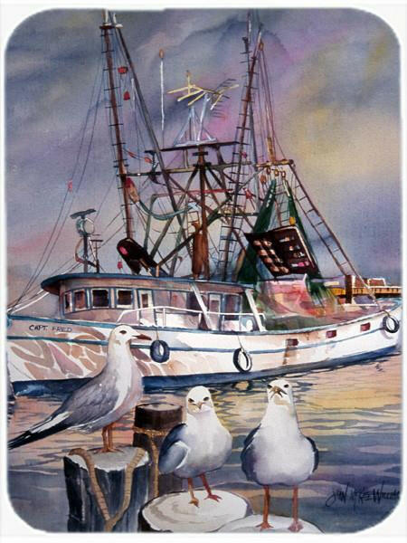 Sea Gulls and shrimp boats Cutting Board Tempered Glass Kitchen Cutting Surface, Heat Resistant Chopping, Non-Slip Feet, Food Prep & Serving