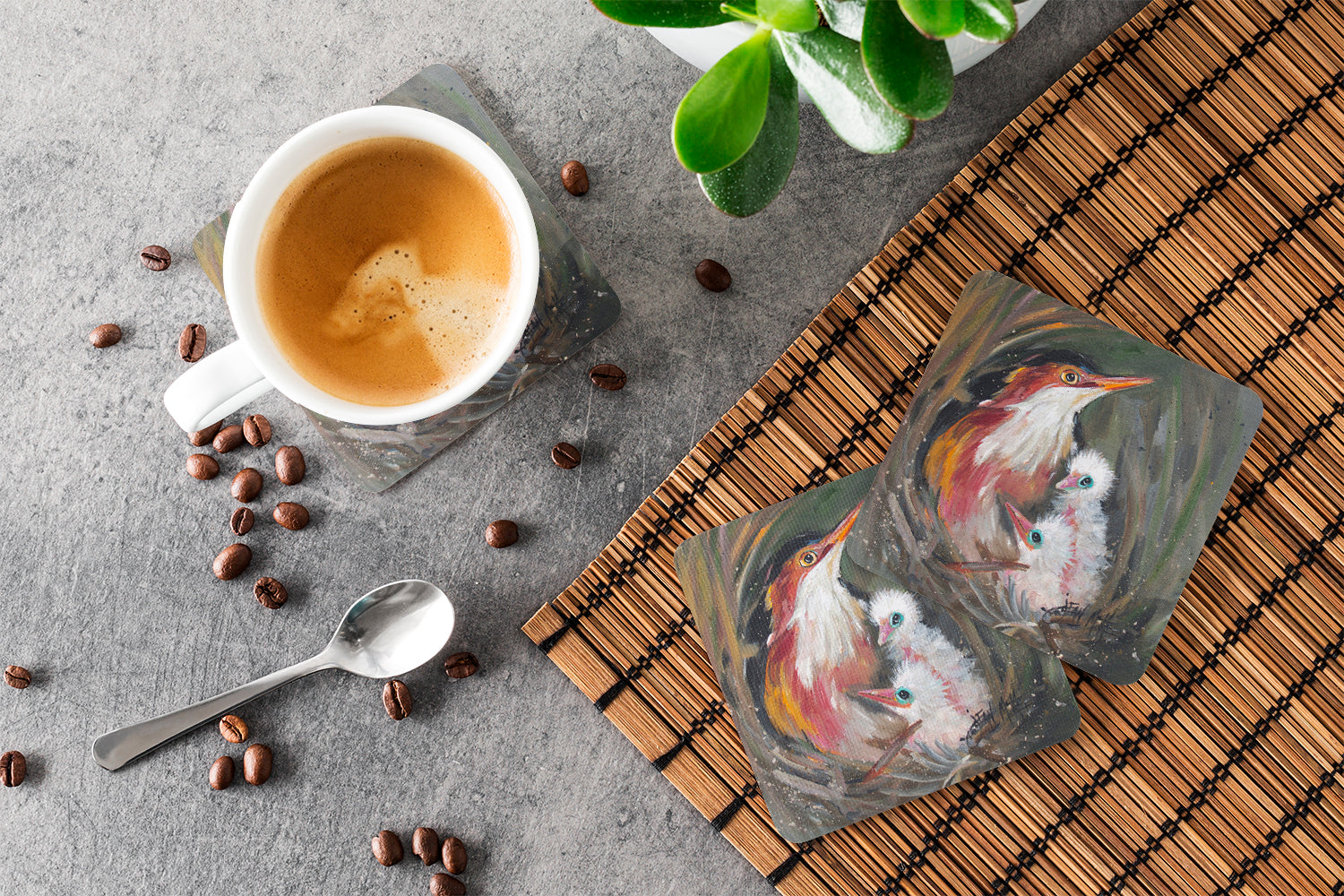 Happy Family Foam Coasters Set of 4 Cup Coasters for Indoor Outdoor, Tabletop Protection, Anti Slip, Mouse pad Material