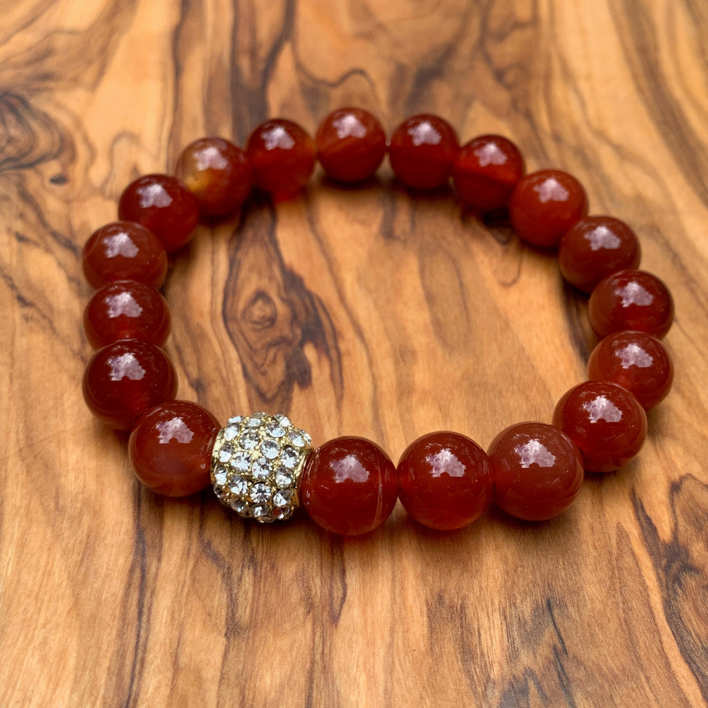 Red Jade Bracelet with Rhinestone Pavé Bead