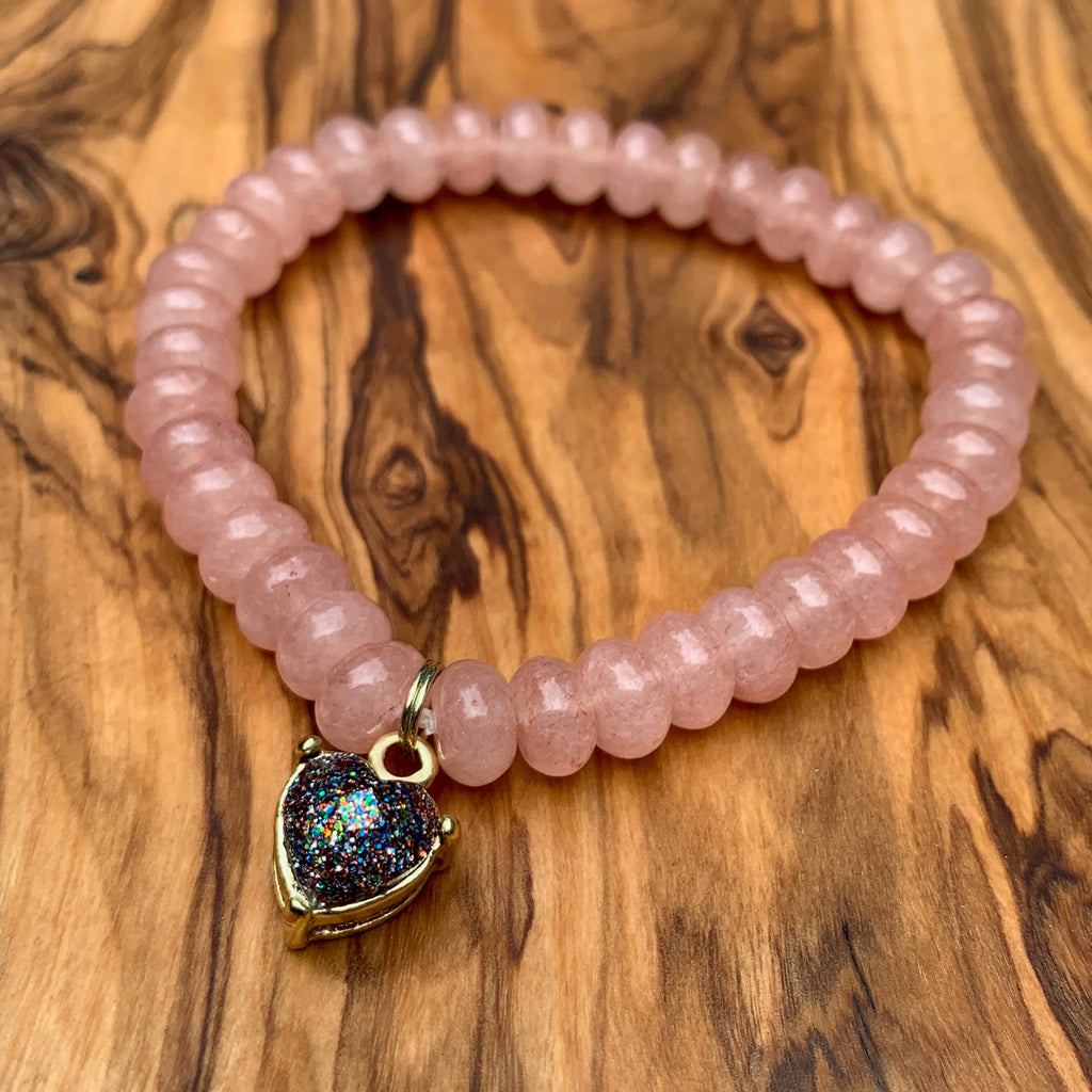Rose Quartz Bracelet with Fairy Tale Heart Charm