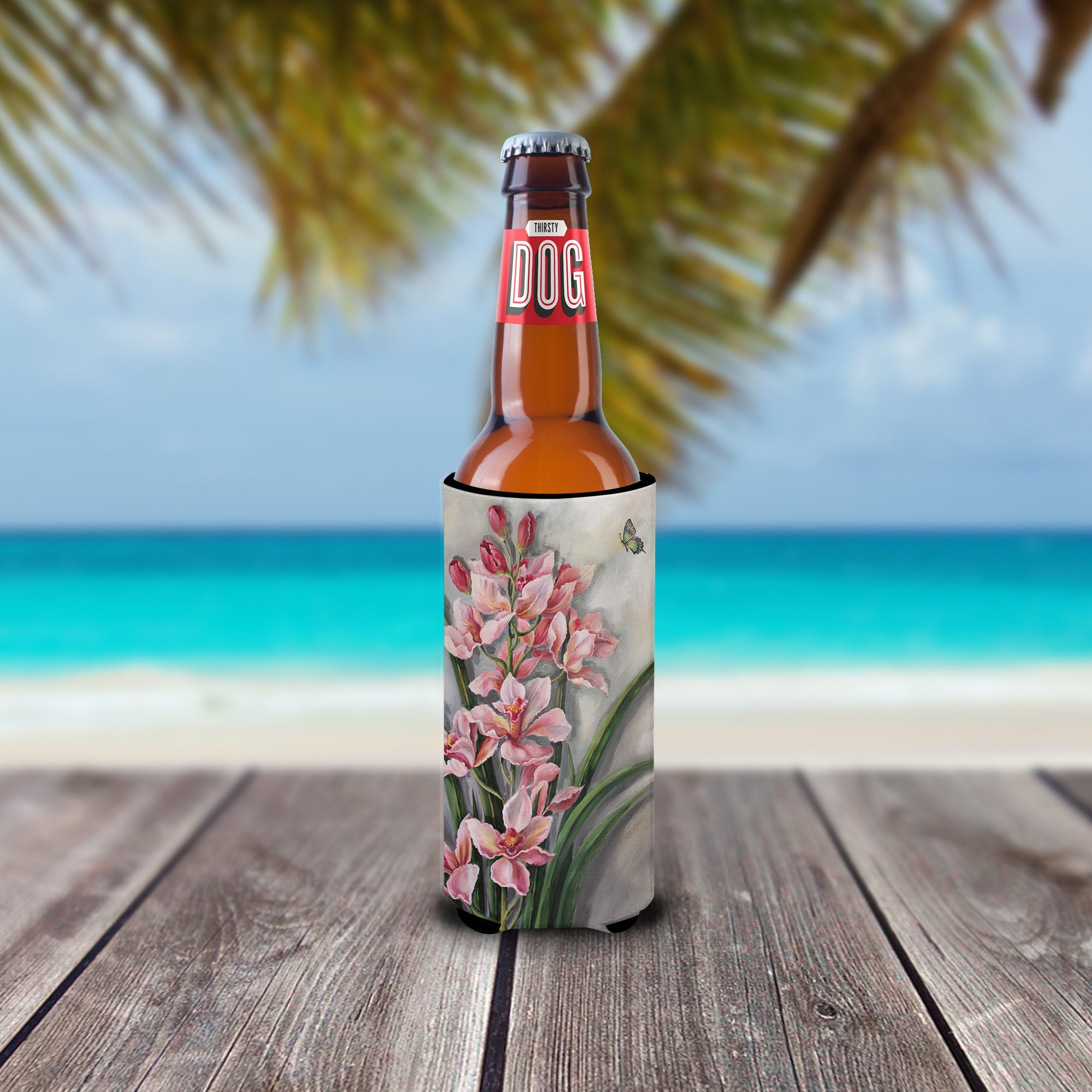 Orchids by Judith Yates Slim Can Hugger , Insulated Foam Hugger for 12 oz Slim Cans, Beer Bottles & Water Bottles, Printed in USA