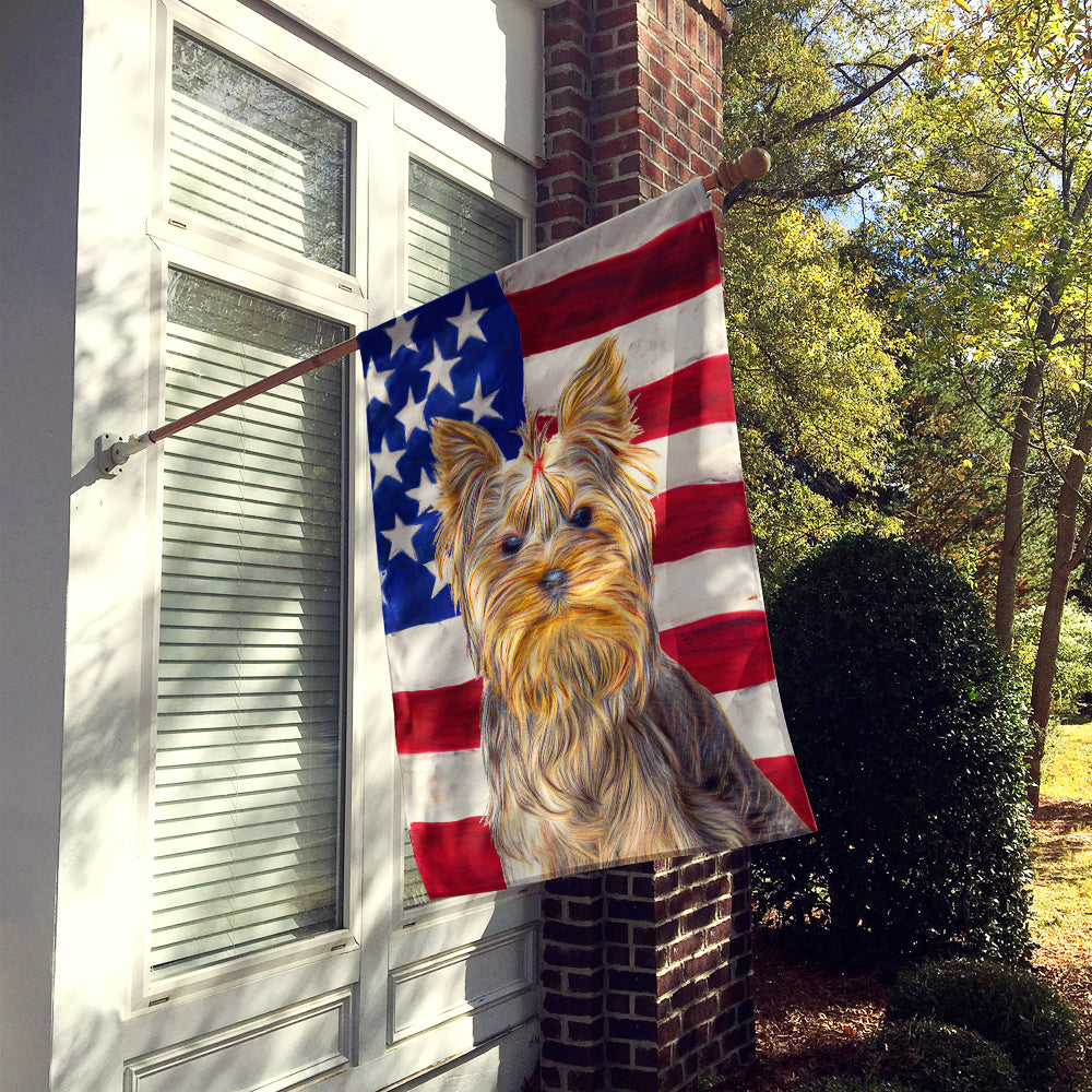 USA American Flag with Yorkie / Yorkshire Terrier House Flag 28x40 Porch Sleeve Pole Decorative Outside Yard Banner Artwork Wall Hanging, Polyester