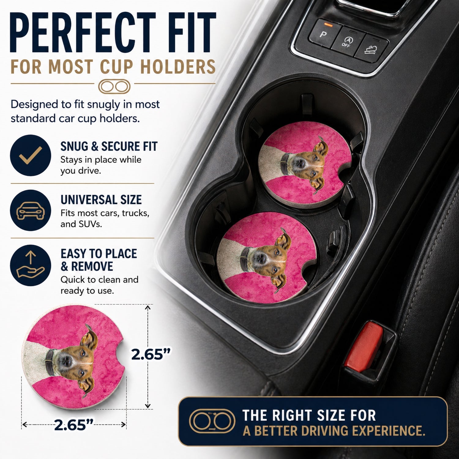 Pink Jack Russell Terrier Set of 2 Cup Holder Car Coasters Absorbent Round Sandstone Coasters Gifts for Men or Women, 2.5, Multicolor
