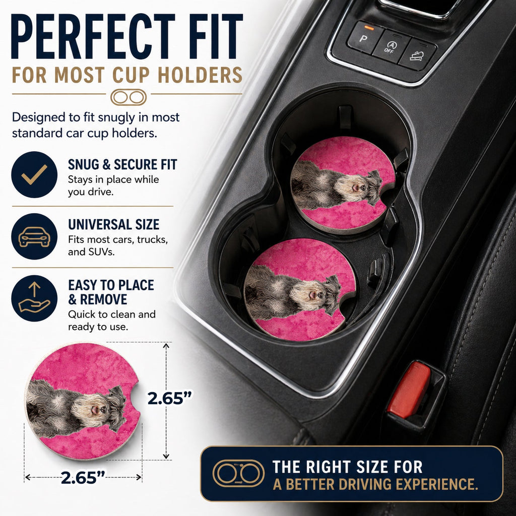 Pink Schnauzer Set of 2 Cup Holder Car Coasters Absorbent Round Sandstone Coasters Gifts for Men or Women, 2.5, Multicolor