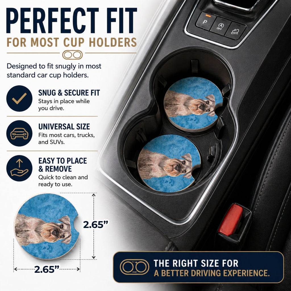 Blue Schnauzer Set of 2 Cup Holder Car Coasters Absorbent Round Sandstone Coasters Gifts for Men or Women, 2.5, Multicolor