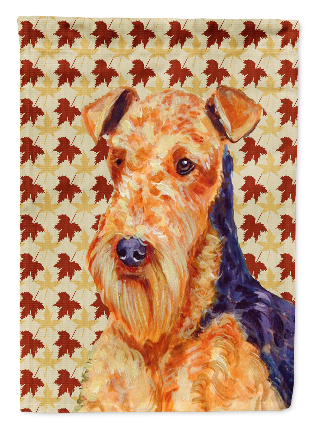 Airedale Fall Leaves Portrait House Flag 28x40 Porch Sleeve Pole Decorative Outside Yard Banner Artwork Wall Hanging, Polyester