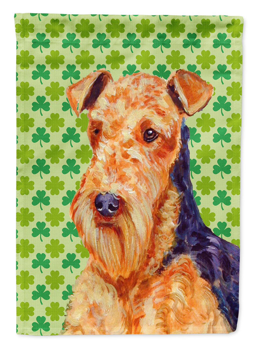 Airedale St. Patrick's Day Shamrock Portrait House Flag 28x40 Porch Sleeve Pole Decorative Outside Yard Banner Artwork Wall Hanging, Polyester