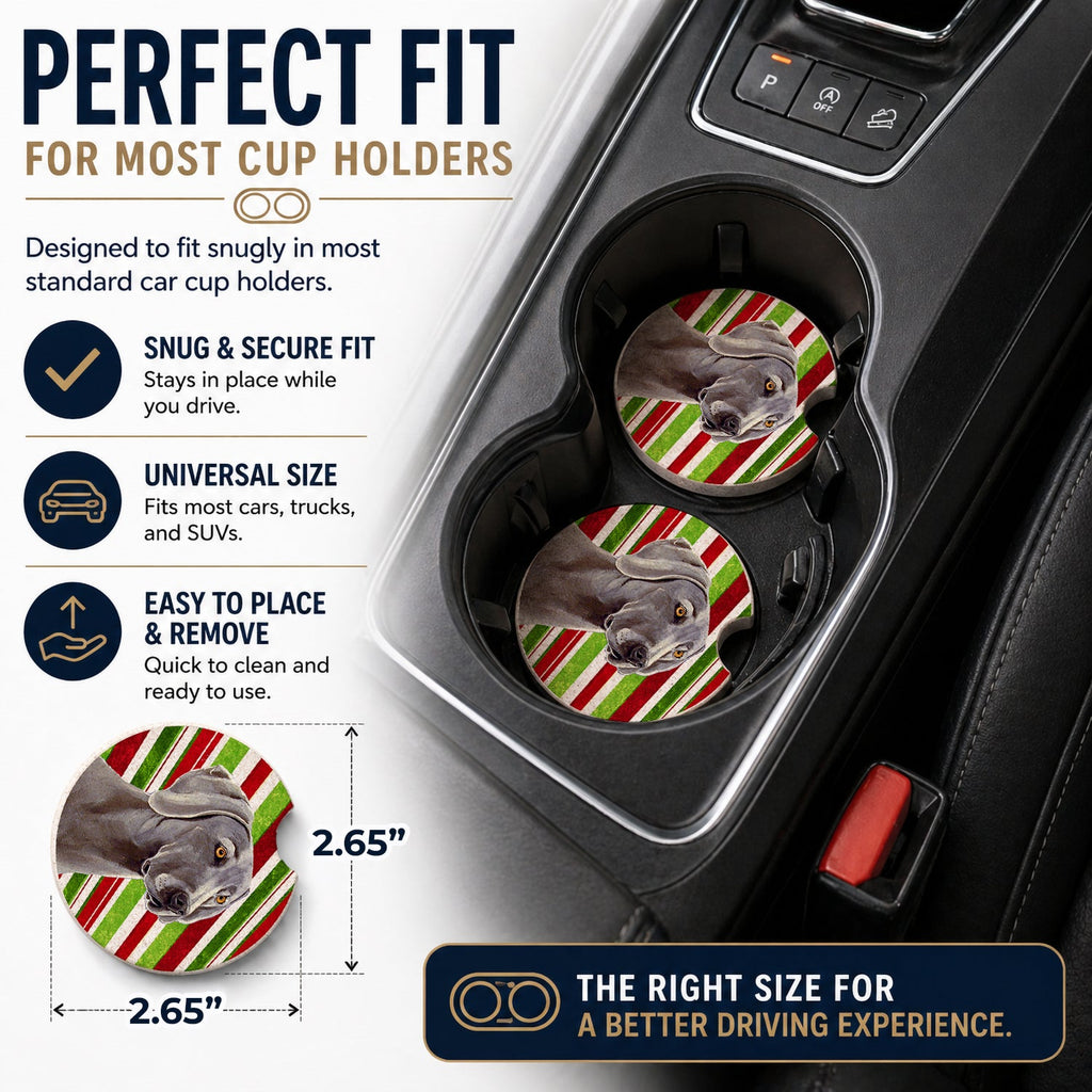 Weimaraner Candy Cane Holiday Christmas Set of 2 Cup Holder Car Coasters Absorbent Round Sandstone Coasters Gifts for Men or Women, 2.5, Multicolor