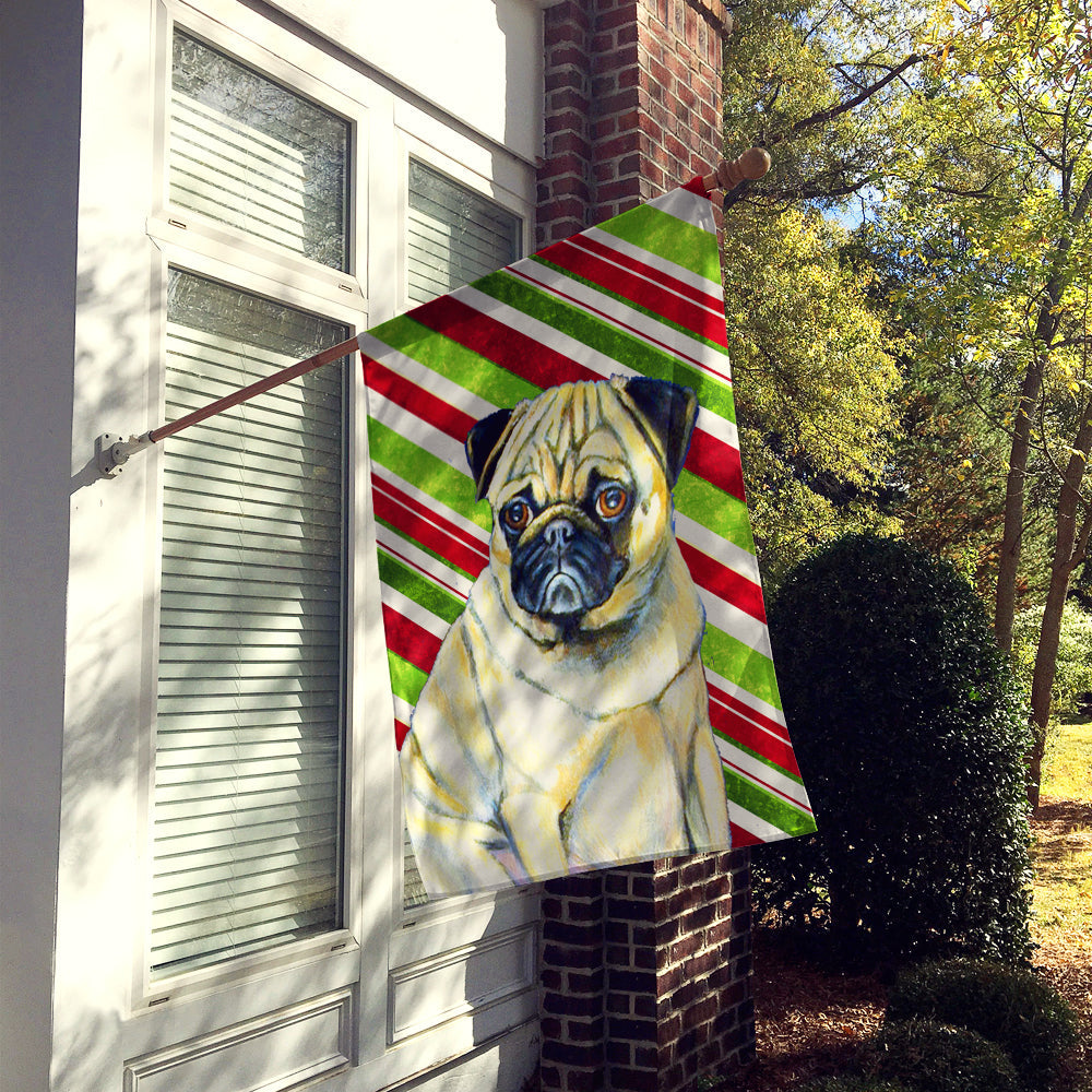 Pug Candy Cane Holiday Christmas House Flag 28x40 Porch Sleeve Pole Decorative Outside Yard Banner Artwork Wall Hanging, Polyester