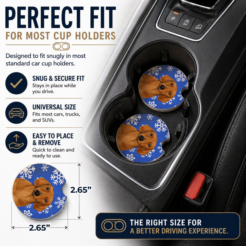 Dachshund Winter Snowflakes Holiday Set of 2 Cup Holder Car Coasters Absorbent Round Sandstone Coasters Gifts for Men or Women, 2.5, Multicolor