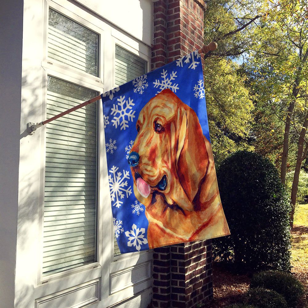 Bloodhound Winter Snowflakes Holiday House Flag 28x40 Porch Sleeve Pole Decorative Outside Yard Banner Artwork Wall Hanging, Polyester