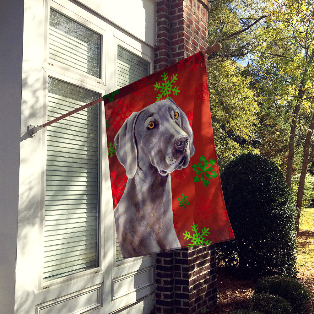 Weimaraner Red and Green Snowflakes Holiday Christmas House Flag 28x40 Porch Sleeve Pole Decorative Outside Yard Banner Artwork Wall Hanging, Polyester