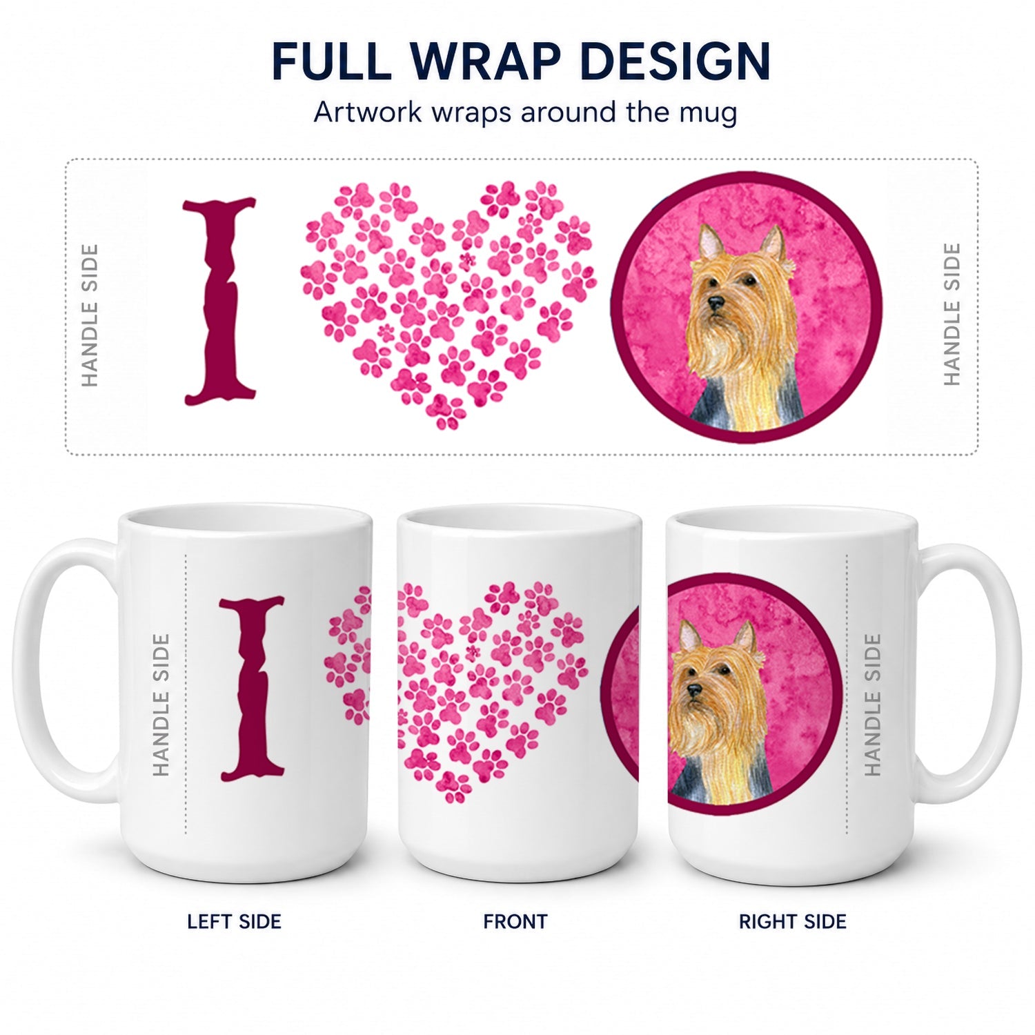Pink Silky Terrier Ceramic Coffee Mug 15 oz Decorative Large C Handle Mug Cup for Tea, Cocoa Hot Chocolate