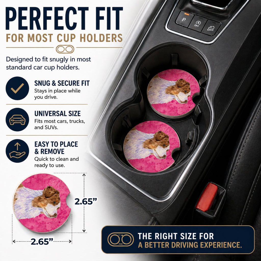 Pink Australian Shepherd Set of 2 Cup Holder Car Coasters Absorbent Round Sandstone Coasters Gifts for Men or Women, 2.5, Multicolor